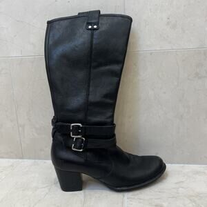 EUC BORN Sz 8.5 US 40 Boots Black Leather Knee High Zip Women Lewisa W31675
